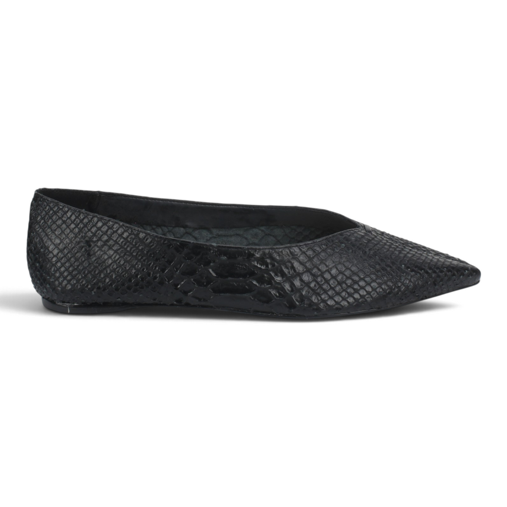 Carrano Camila Leather Flat Snake Skin Embossed - Black