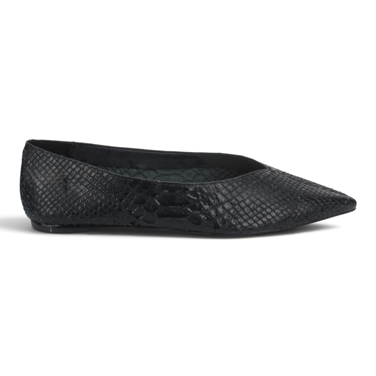 Carrano Camila Leather Flat Snake Skin Embossed - Black