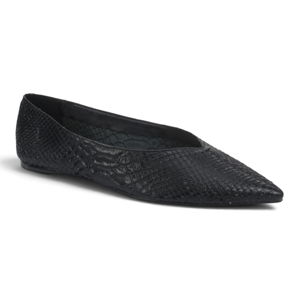 Carrano Camila Leather Flat Snake Skin Embossed - Black