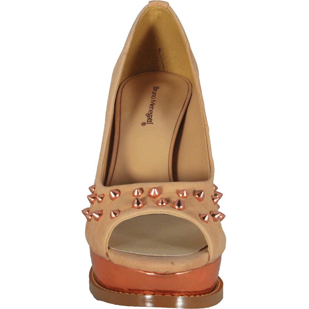 Bruno Menegatti Leather Peep-Toe Platform Pump - Peach Rose