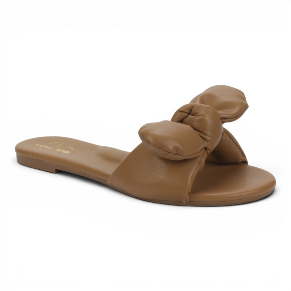 Love Rio Seaside Ipanema Flat Slide Bow Sandal - Mocha