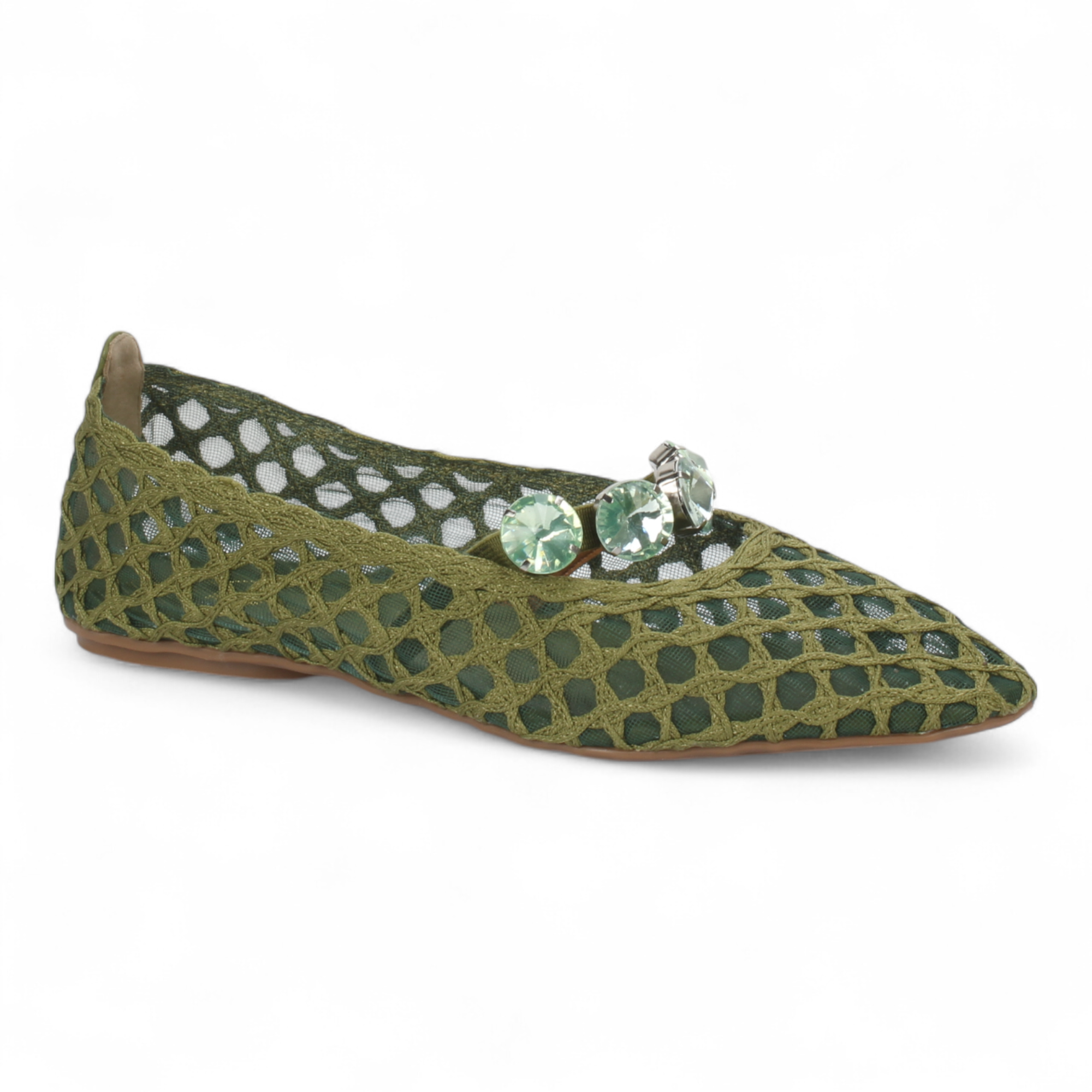 Love Rio Ballet Flats Stones Mesh - Olive