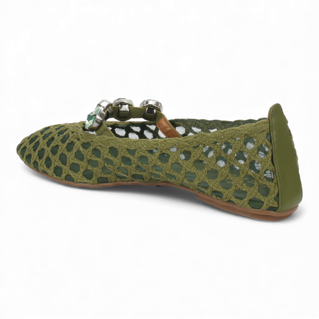 Love Rio Ballet Flats Stones Mesh - Olive