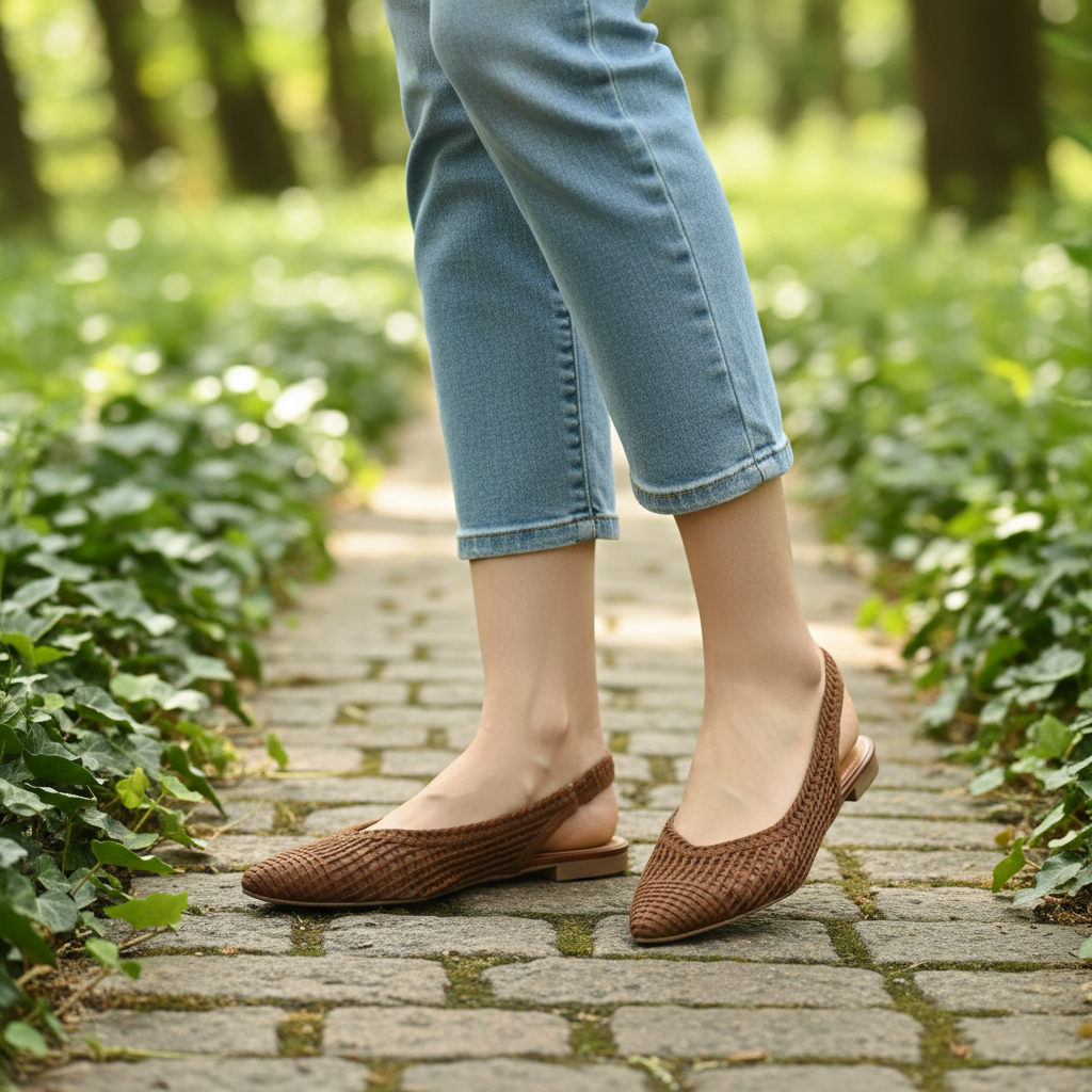 Bruno Menegatti Sandra Crochet Flat Slingbacks - Coffee