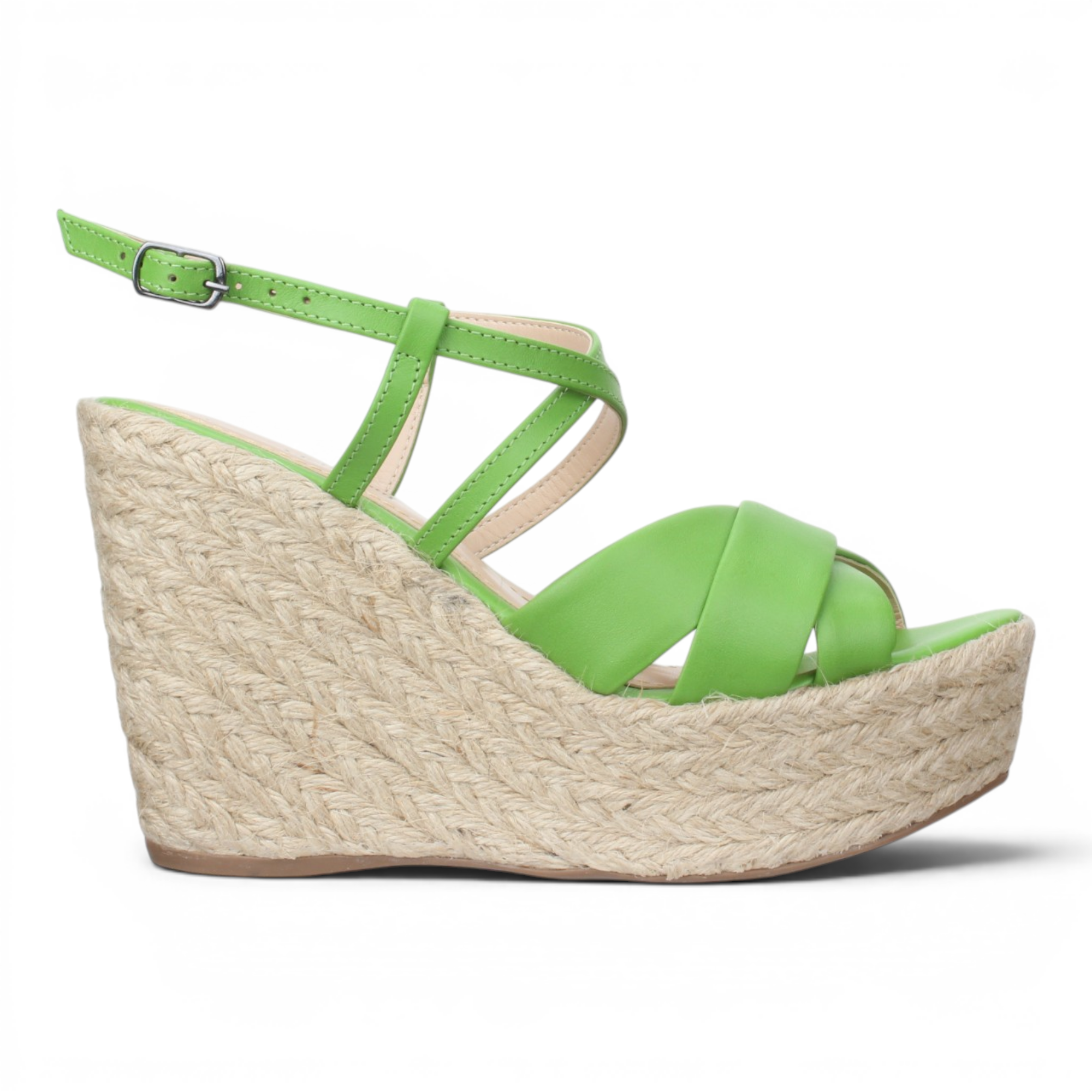 Bruno Menegatti Grace Ankle Strap Wedge Leather Sandal- Green