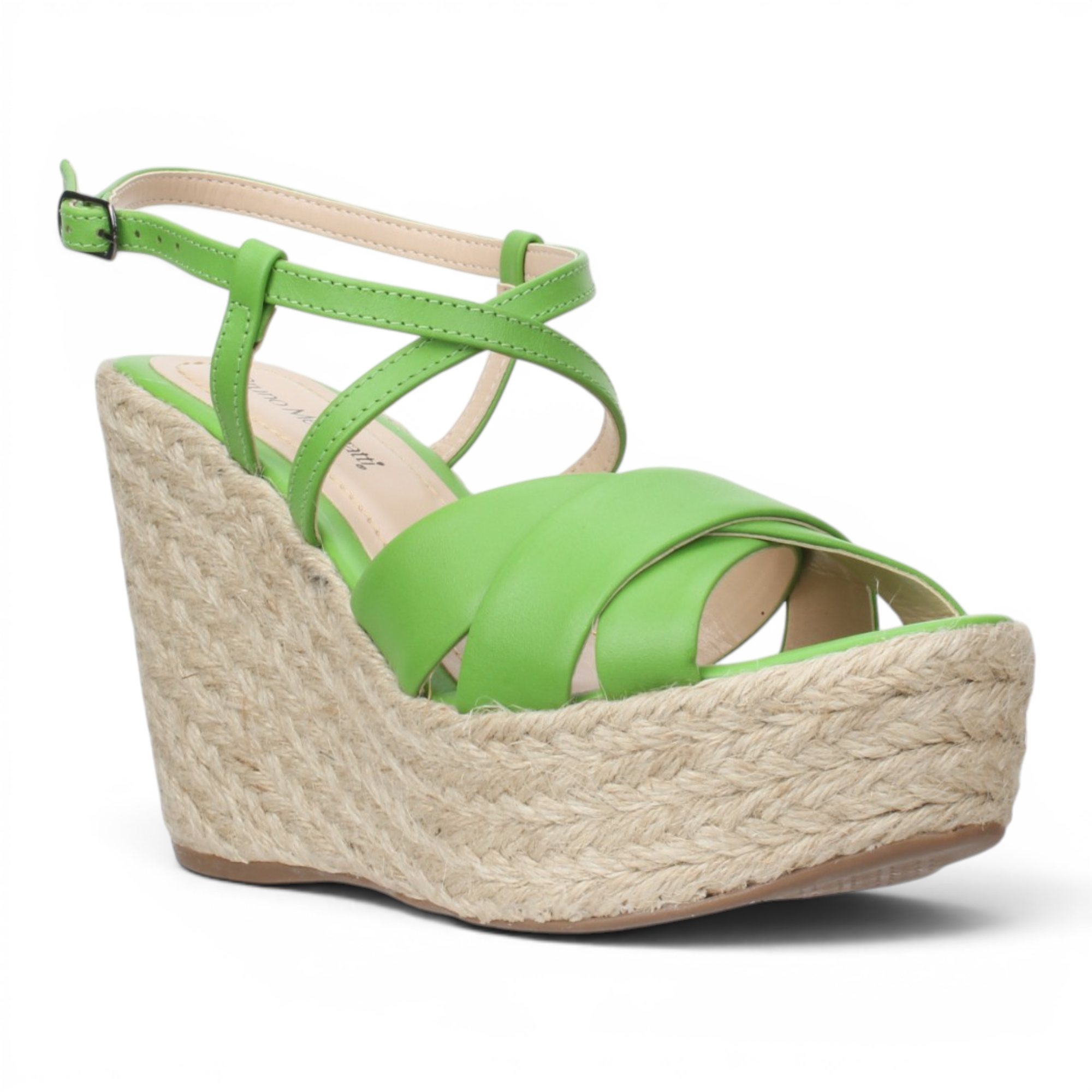 Bruno Menegatti Grace Ankle Strap Wedge Leather Sandal- Green