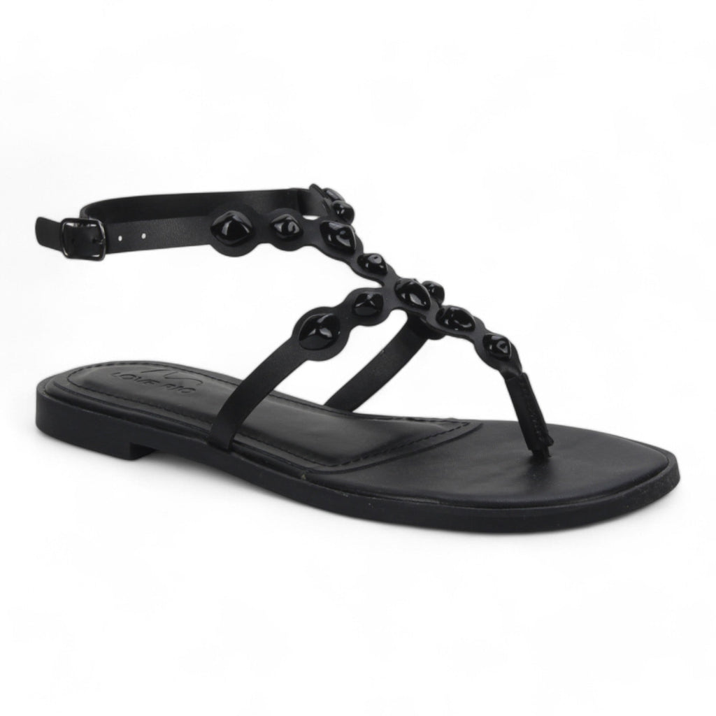 Love Rio Bea Studded Flat Sandal - Black