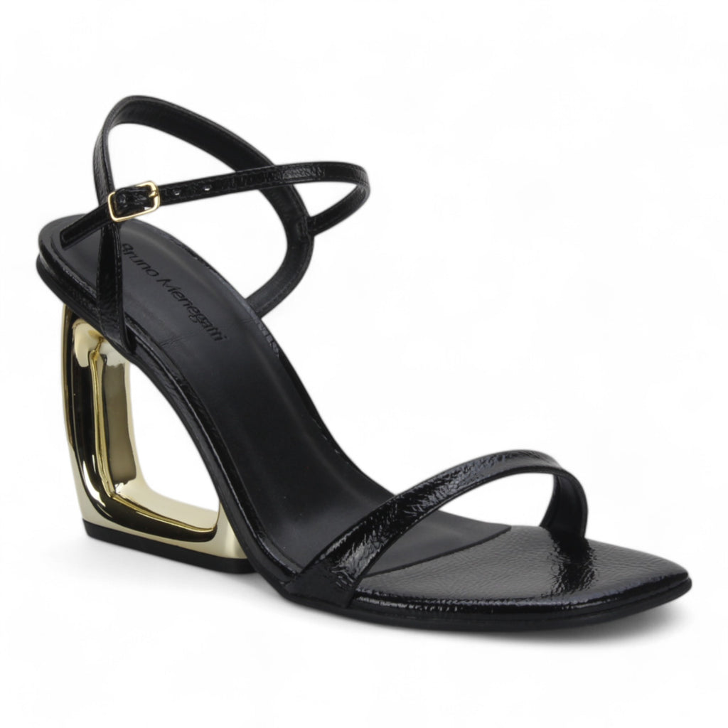 Bruno Menegatti Etna Patent Dress Sandal Sculpted Heel - Black