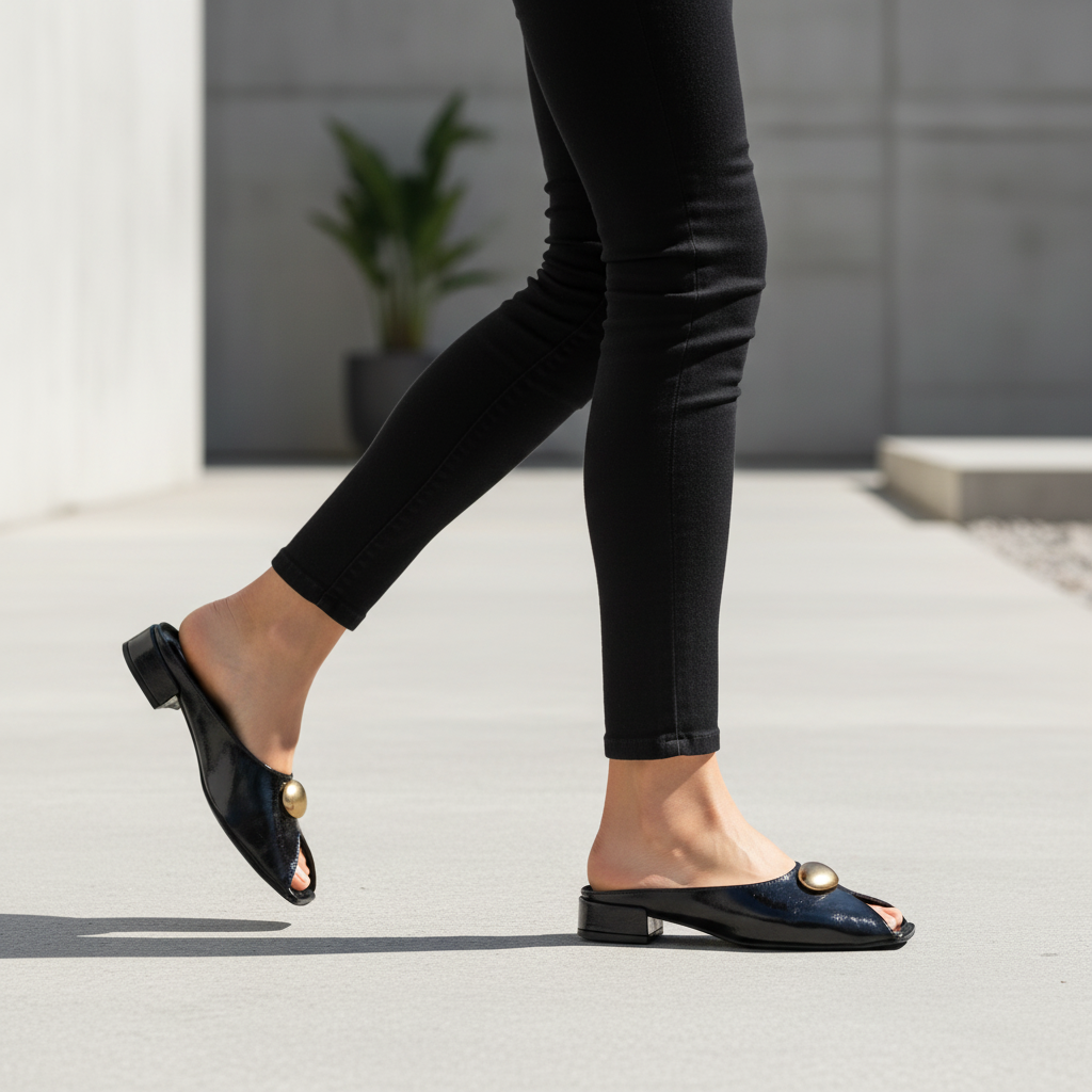 Bruno Menegatti Orly Peep toe Mule Patent Leather - Black