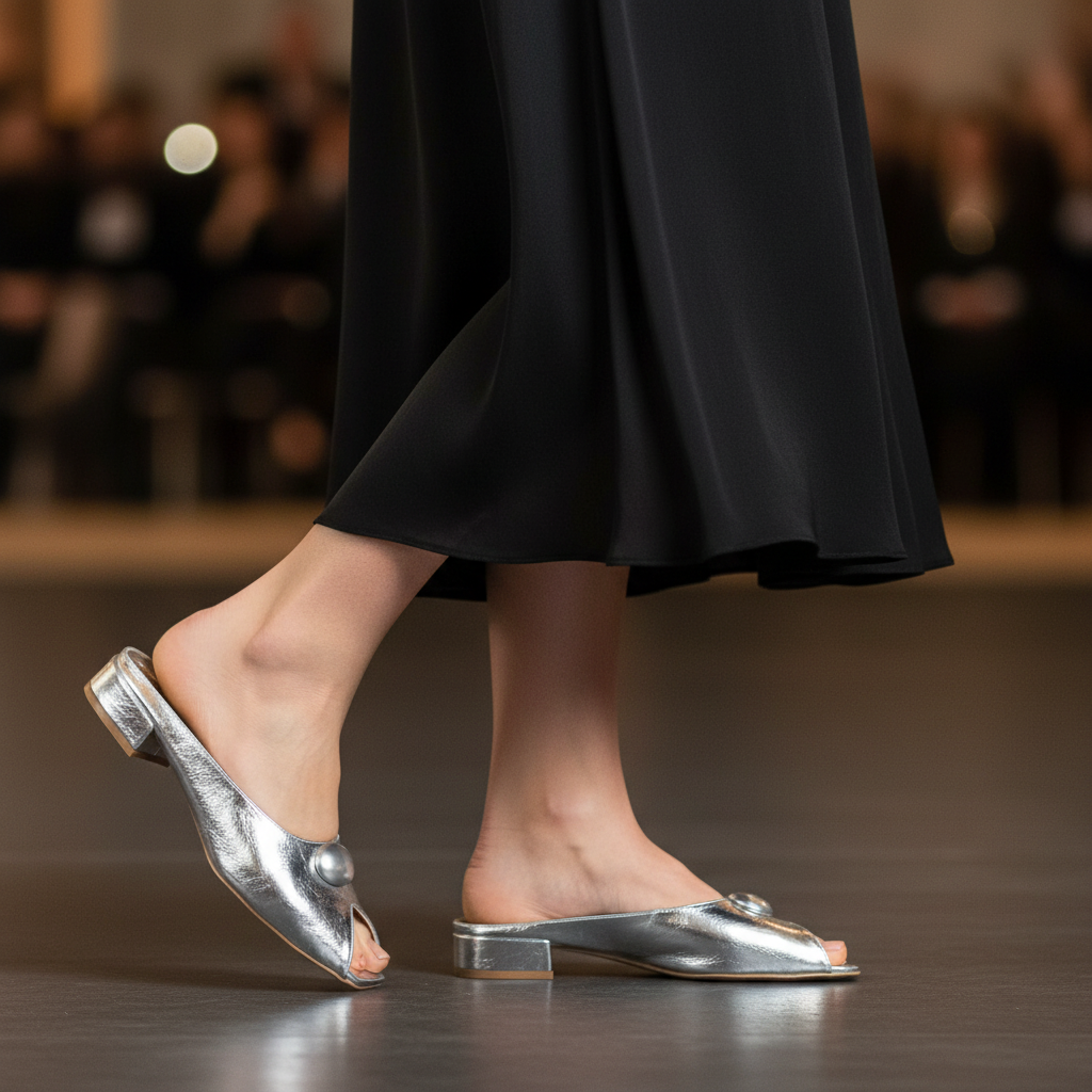 Bruno Menegatti Orly Peep toe Mule Patent Leather - Silver