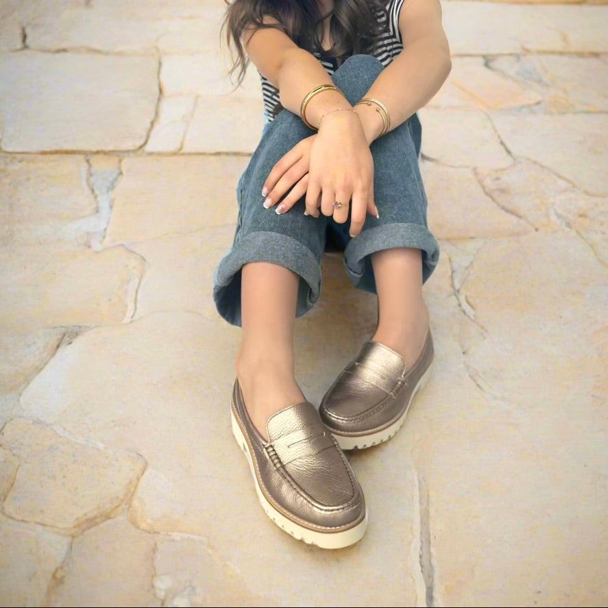 Bruno Menegatti Carrera Leather Loafer Metallic - Champagne