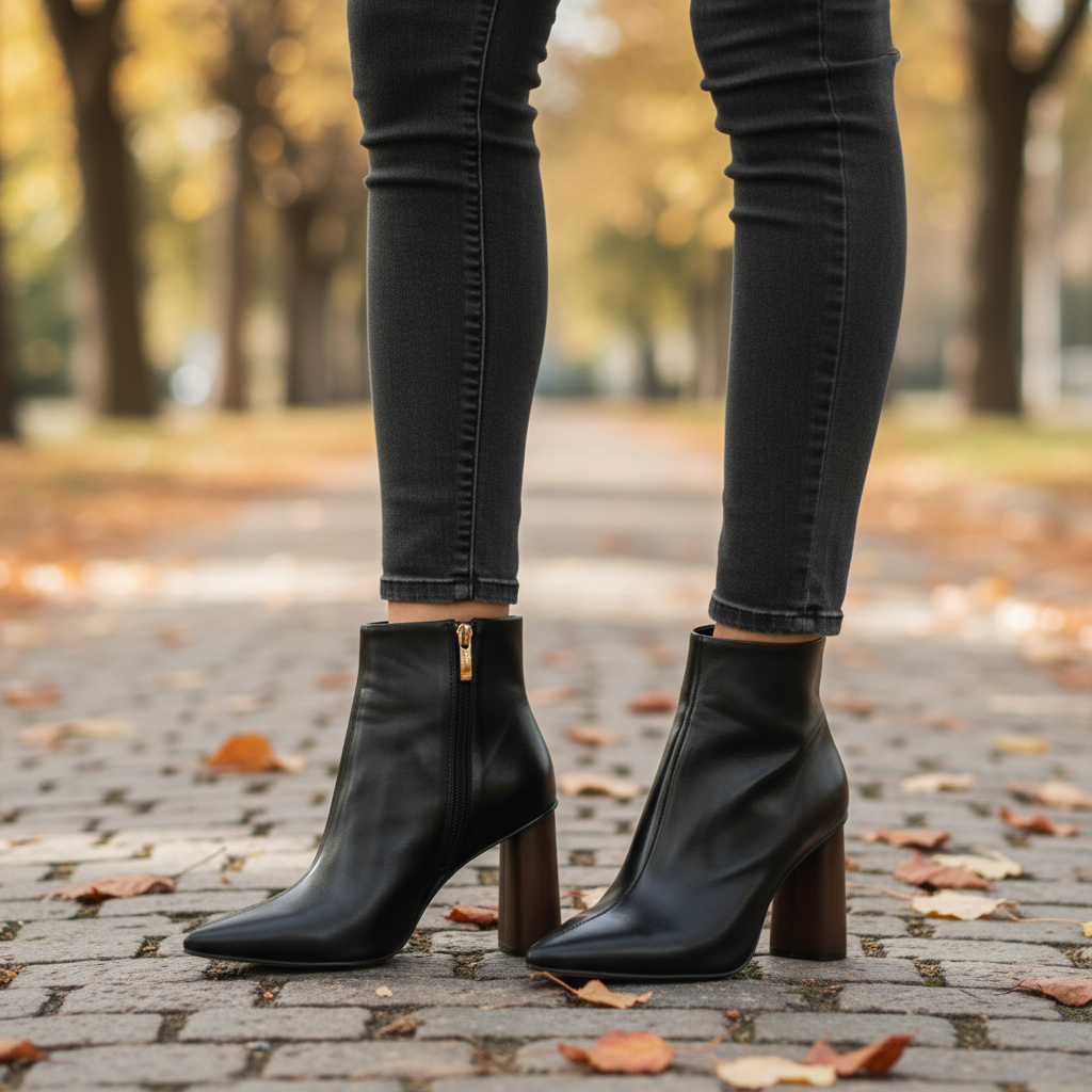 Carrano Anna Wooden Heel Leather Bootie-Black