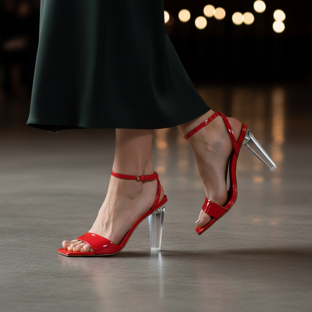 Carrano Sky Clear Heel Sandal Patent Leather - Red
