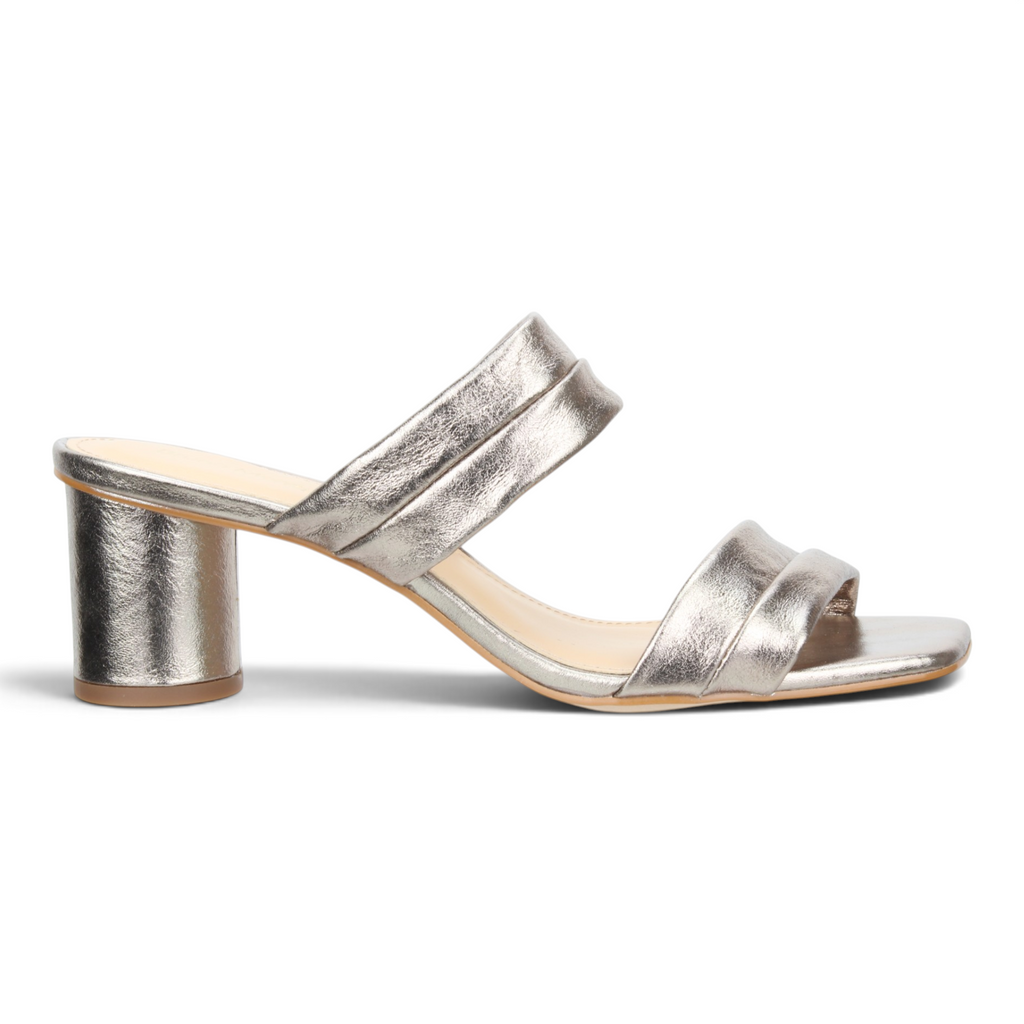 Bruno Menegatti Victoria Leather Slide Sandal - Pewter Leather Heel
