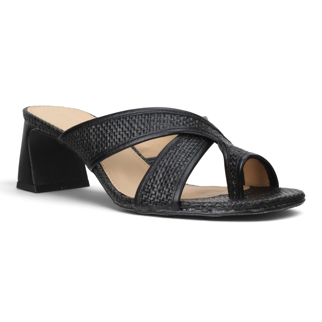 Bruno Menegatti Viola Leather/Straw Slide Sandal - Black