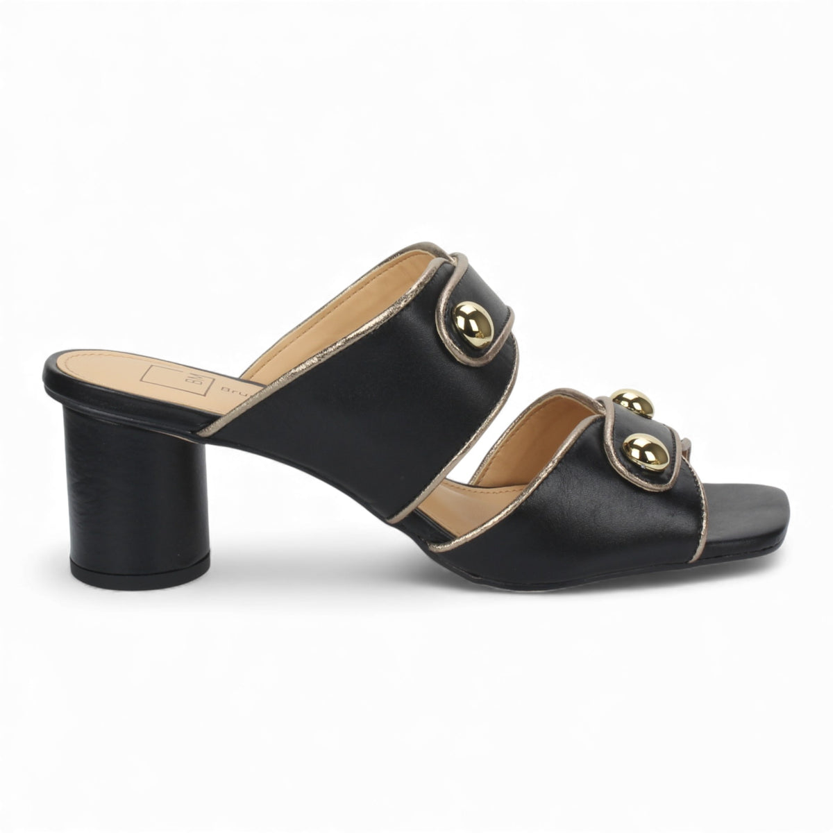 Bruno Menegatti Willow Leather Slide Sandal Mule Heel - Black Pewter