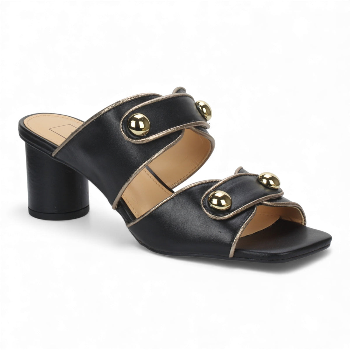 Bruno Menegatti Willow Leather Slide Sandal Mule Heel - Black Pewter