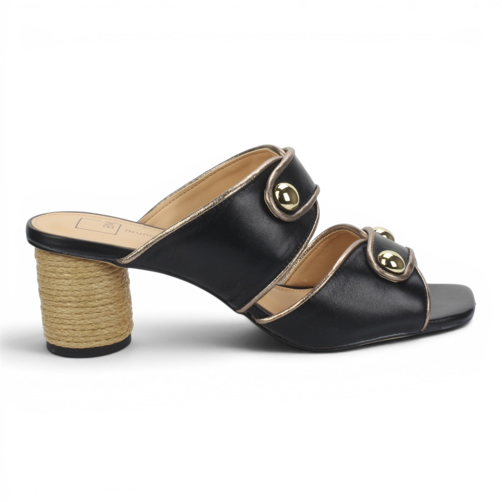 Bruno Menegatti Willow Leather Slide Sandal Mule Rope Heel - Black Pewter