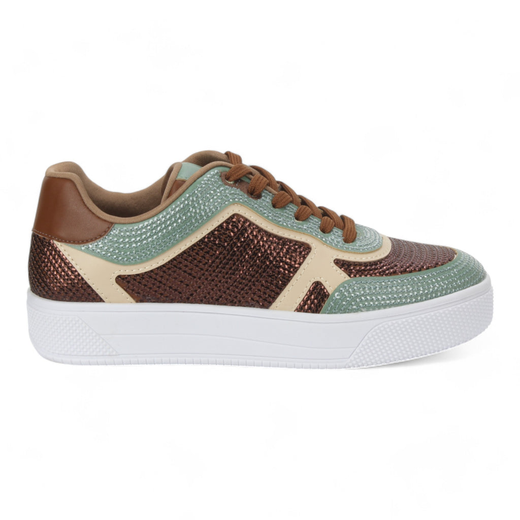 Love Rio Dallas Sequins Sneakers - Green/Coffee/Cream