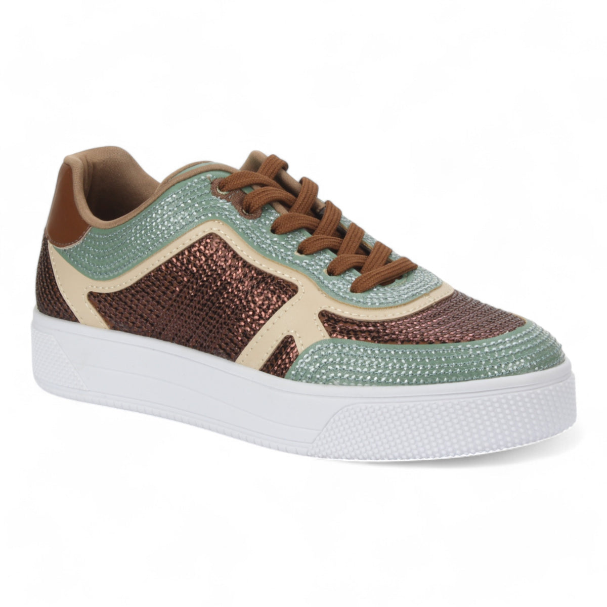 Love Rio Dallas Sequins Sneakers - Green/Coffee/Cream