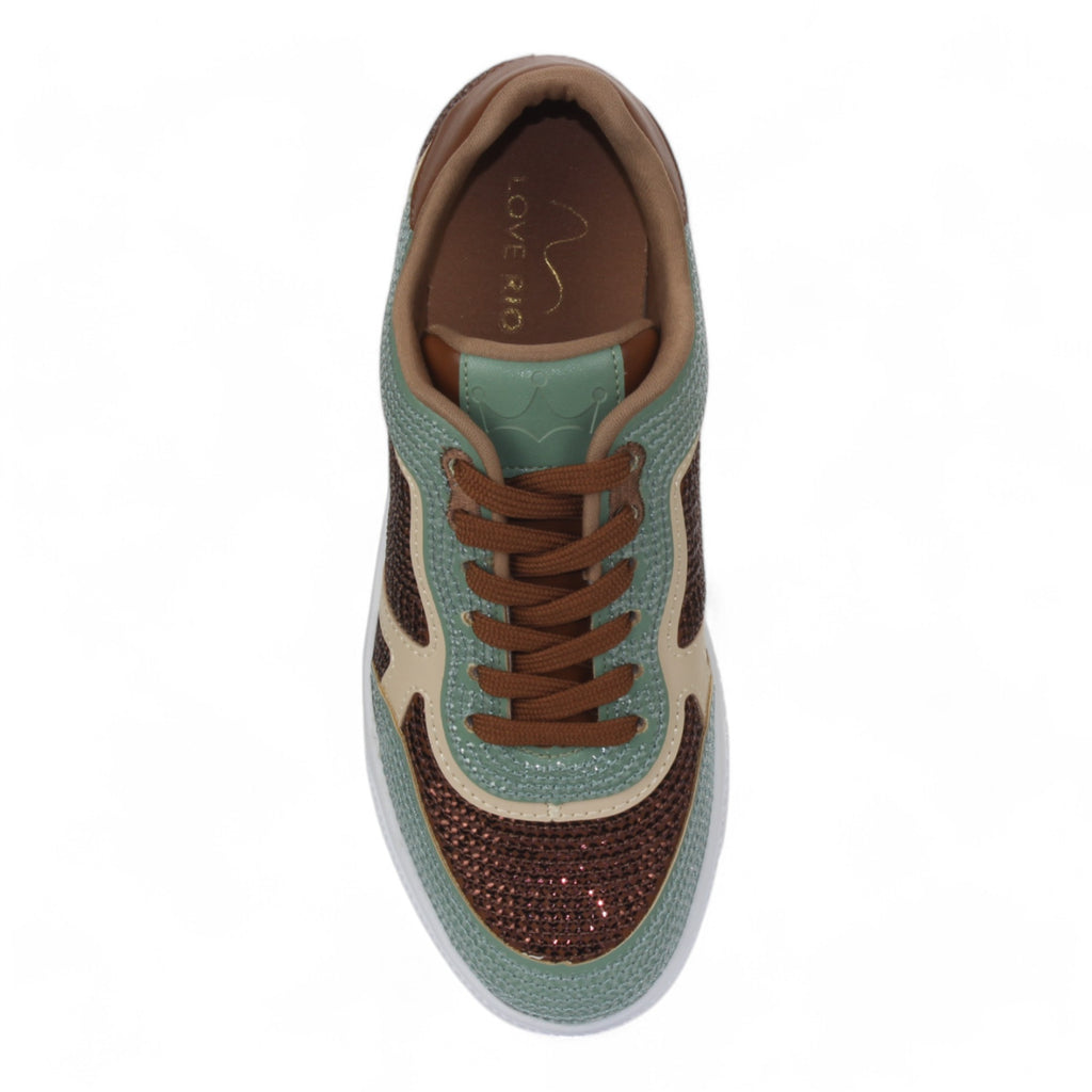 Love Rio Dallas Sequins Sneakers - Green/Coffee/Cream