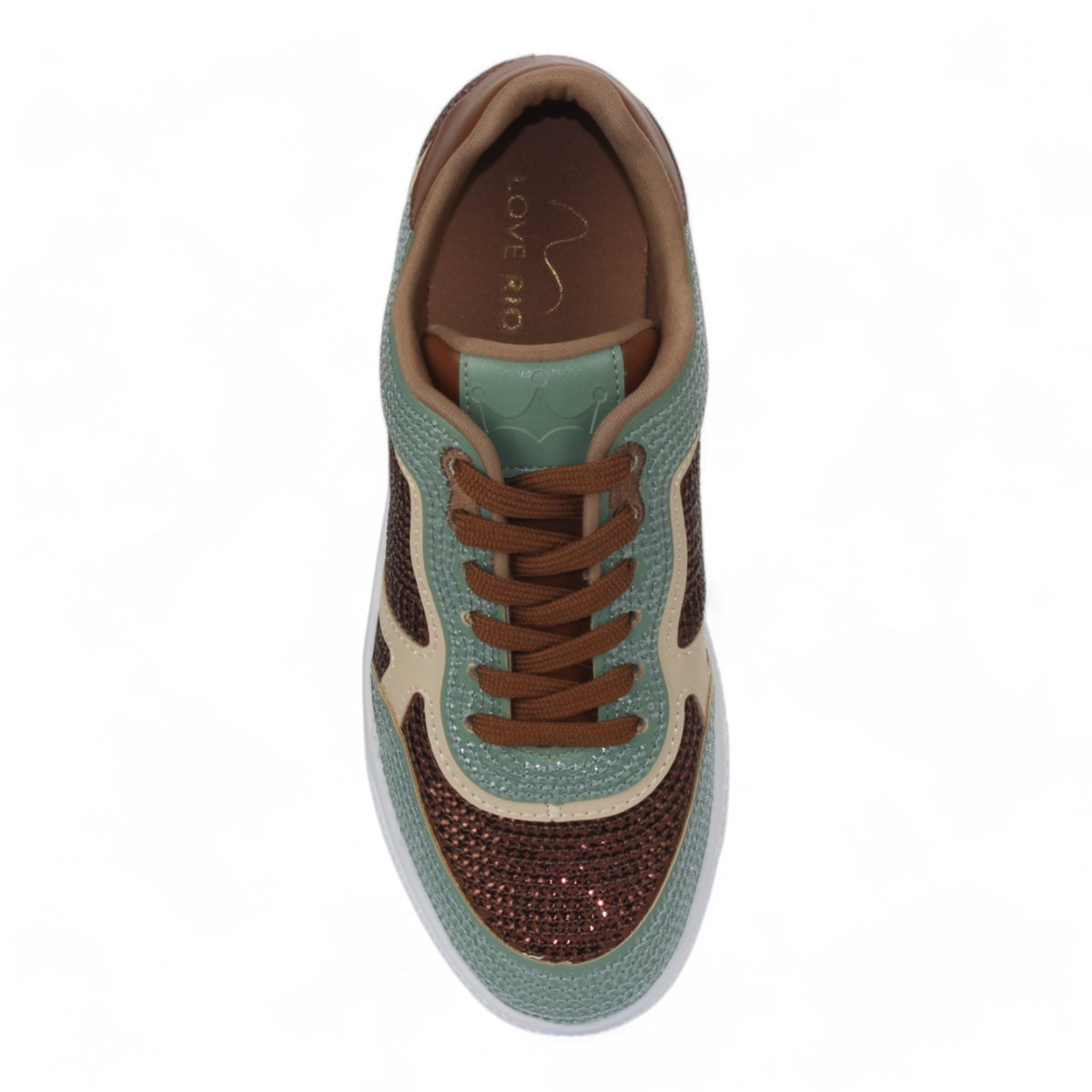 Love Rio Dallas Sequins Sneakers - Green/Coffee/Cream