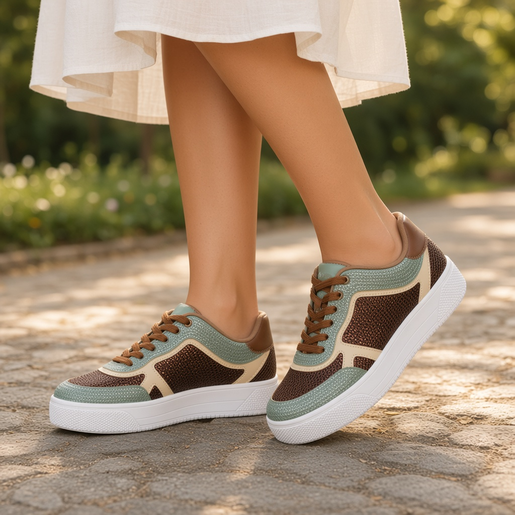 Love Rio Dallas Sequins Sneakers - Green/Coffee/Cream