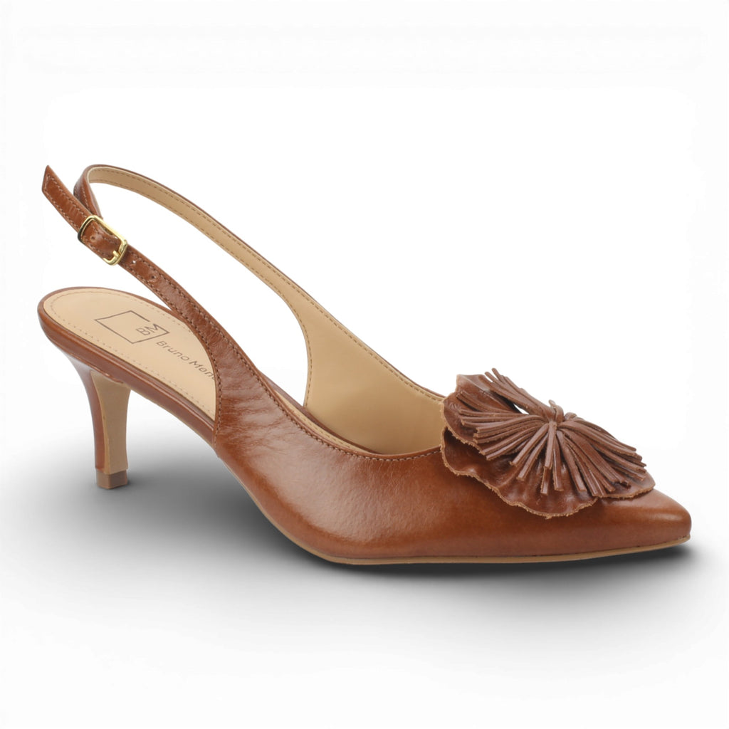 Bruno Menegatti Diana Leather Flower Slingback - Cognac
