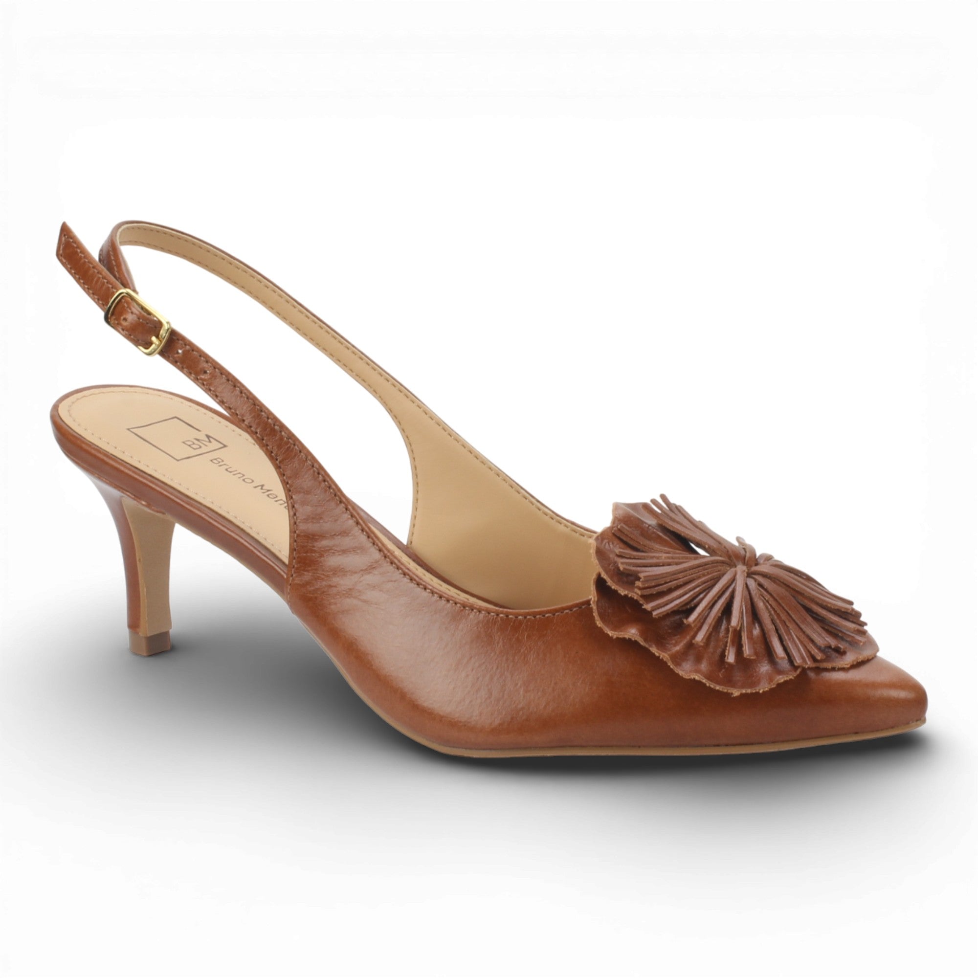 Bruno Menegatti Diana Leather Flower Slingback - Cognac