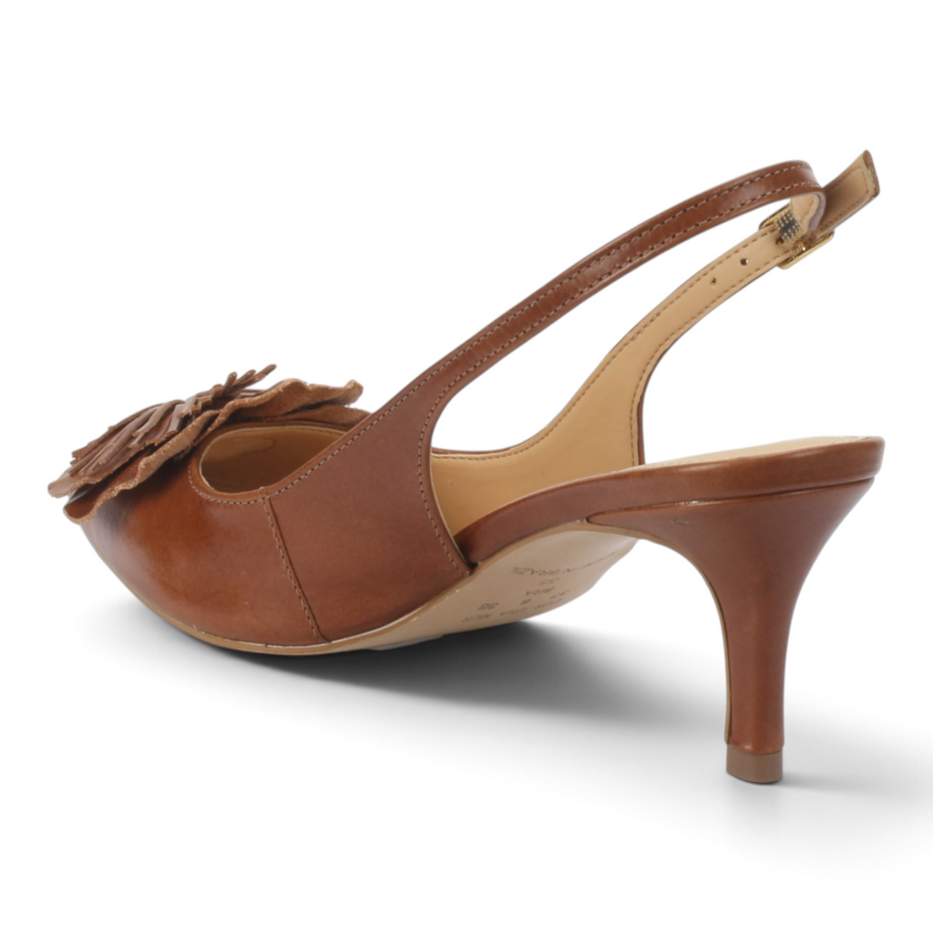 Bruno Menegatti Diana Leather Flower Slingback - Cognac