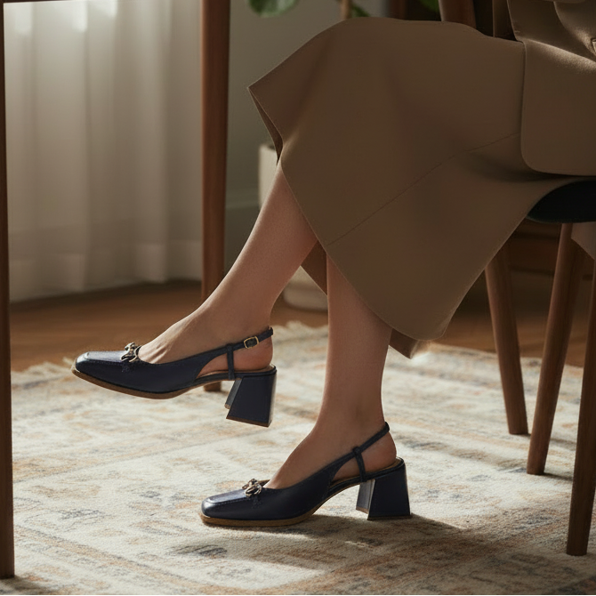 Bruno Menegatti Beth Leather Slingback Pump - Navy