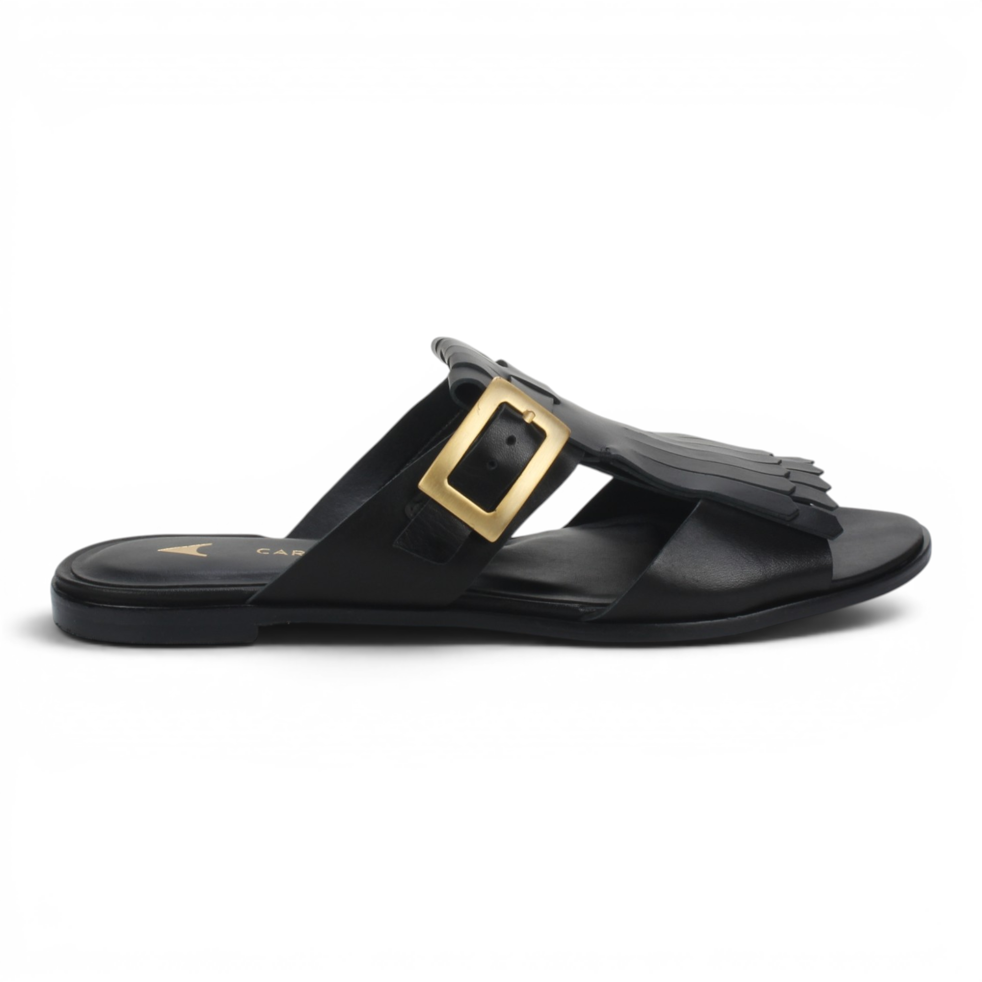 Carrano Leather Fringe Slide Sandal - Black