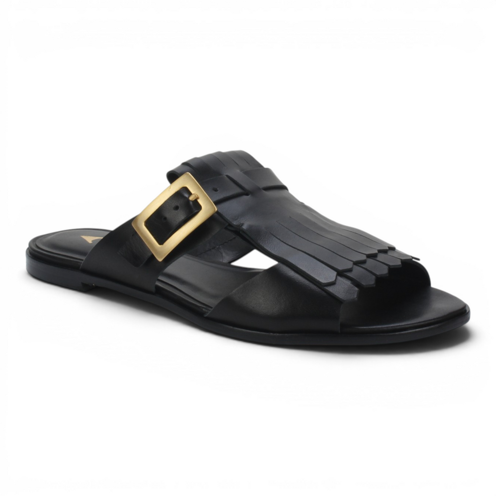 Carrano Leather Fringe Slide Sandal - Black