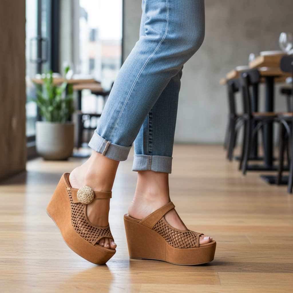 Bruno Menegatti Athina Leather Suede Wedge Sandal - Chestnut