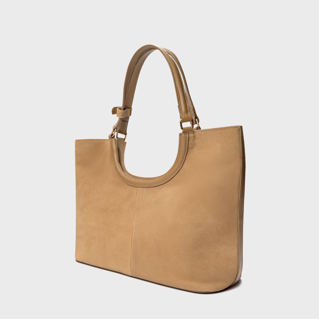 Carrano Suede Leather Shoulder Bag - Almond