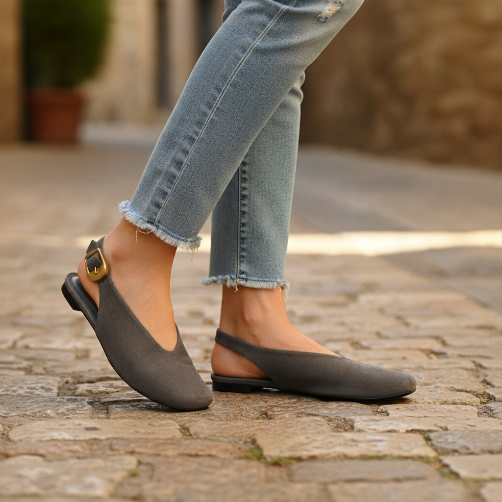 Carrano Dolce Leather Suede Slingback Flat - Graphite