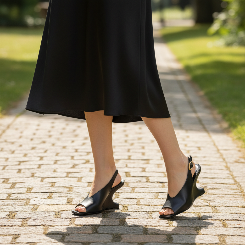 Carrano Luxe Leather Wedge Heel Sandal - Black