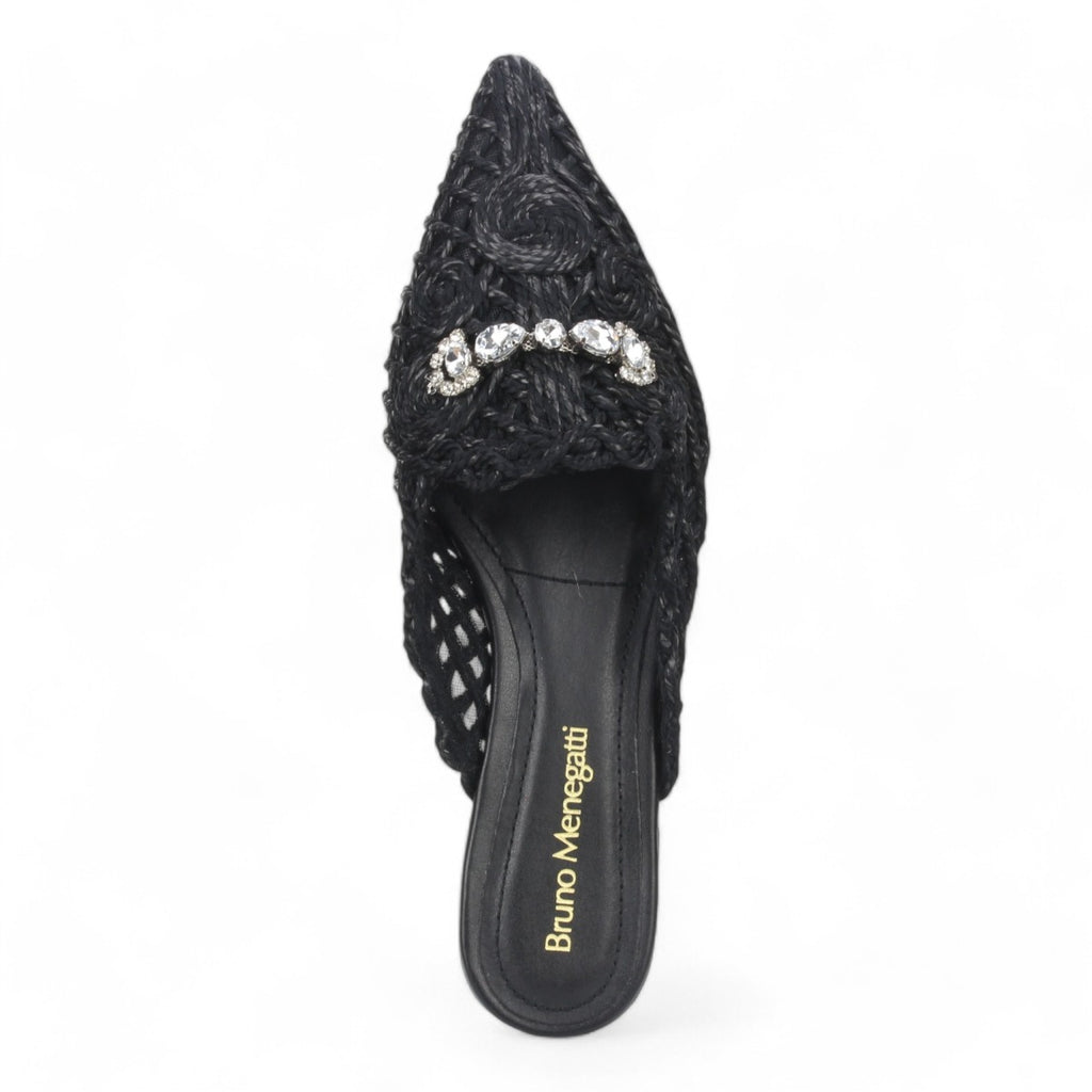 Bruno Menegatti Athina Woven Crochet Mule - Black