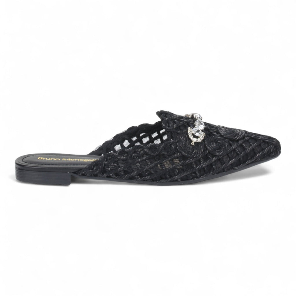 Bruno Menegatti Athina Woven Crochet Mule - Black