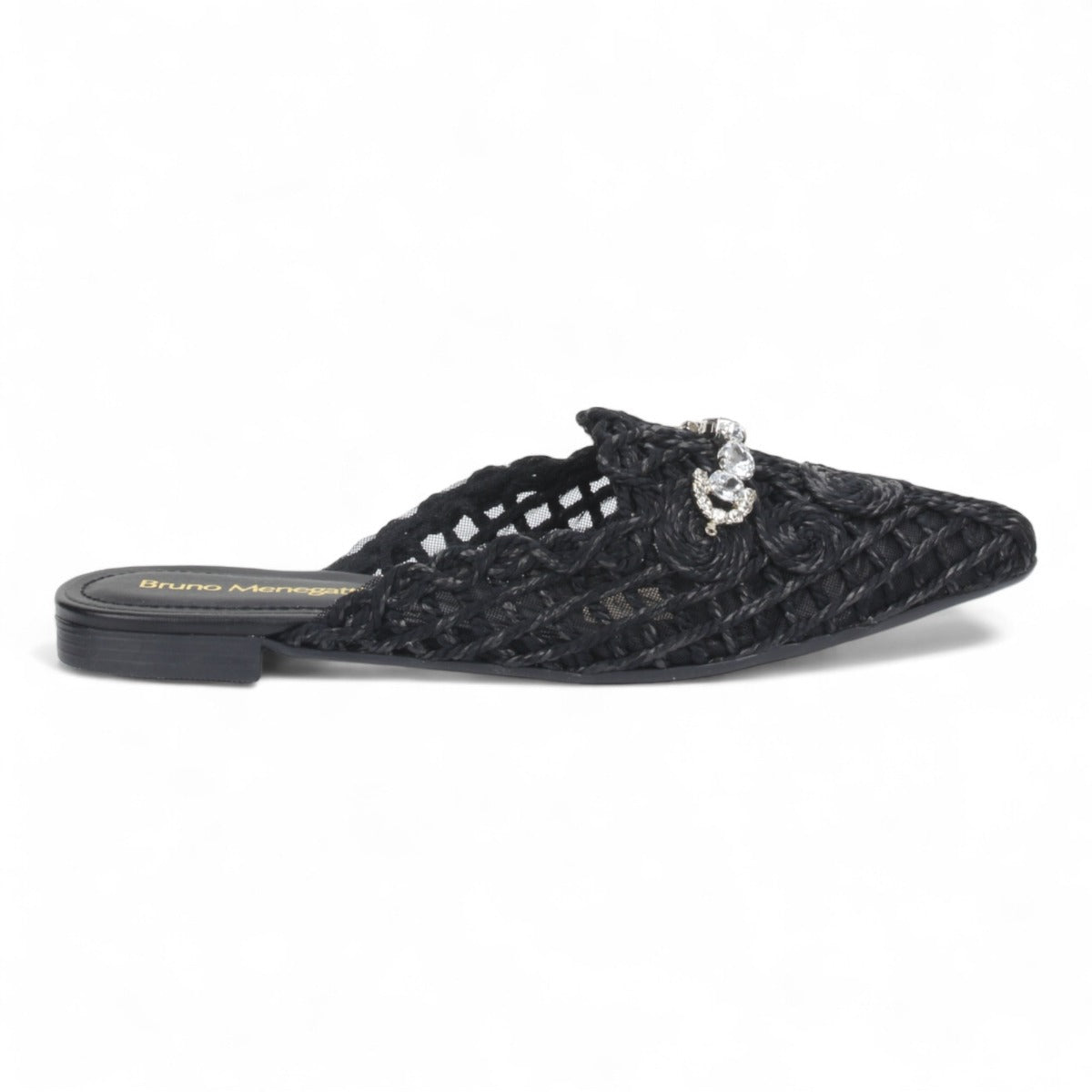 Bruno Menegatti Athina Woven Crochet Mule - Black