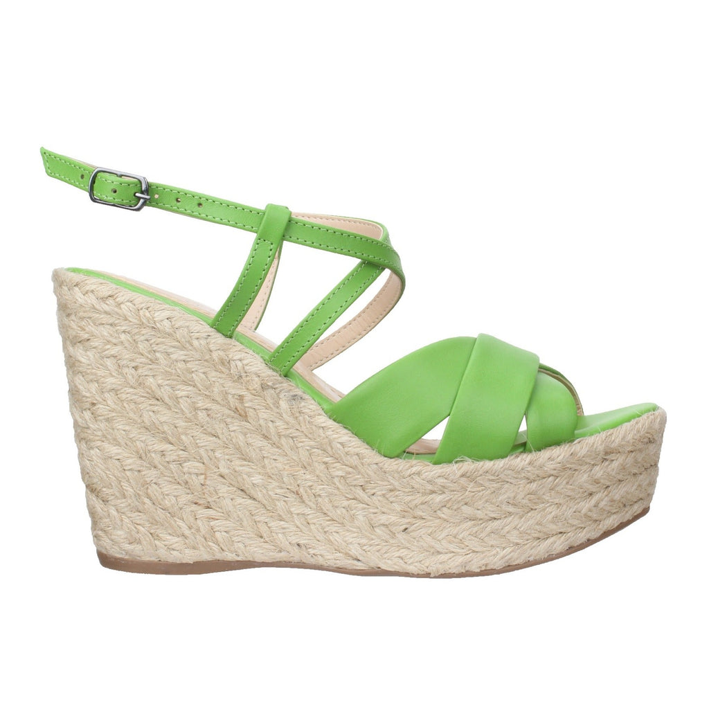 Bruno Menegatti Grace Ankle Strap Wedge Leather Sandal- Green
