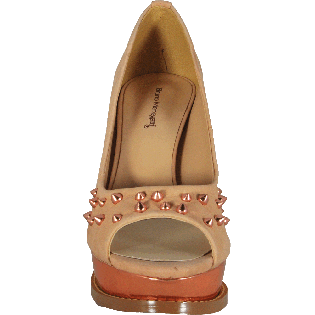 Bruno Menegatti Leather Peep-Toe Platform Pump - Peach Rose