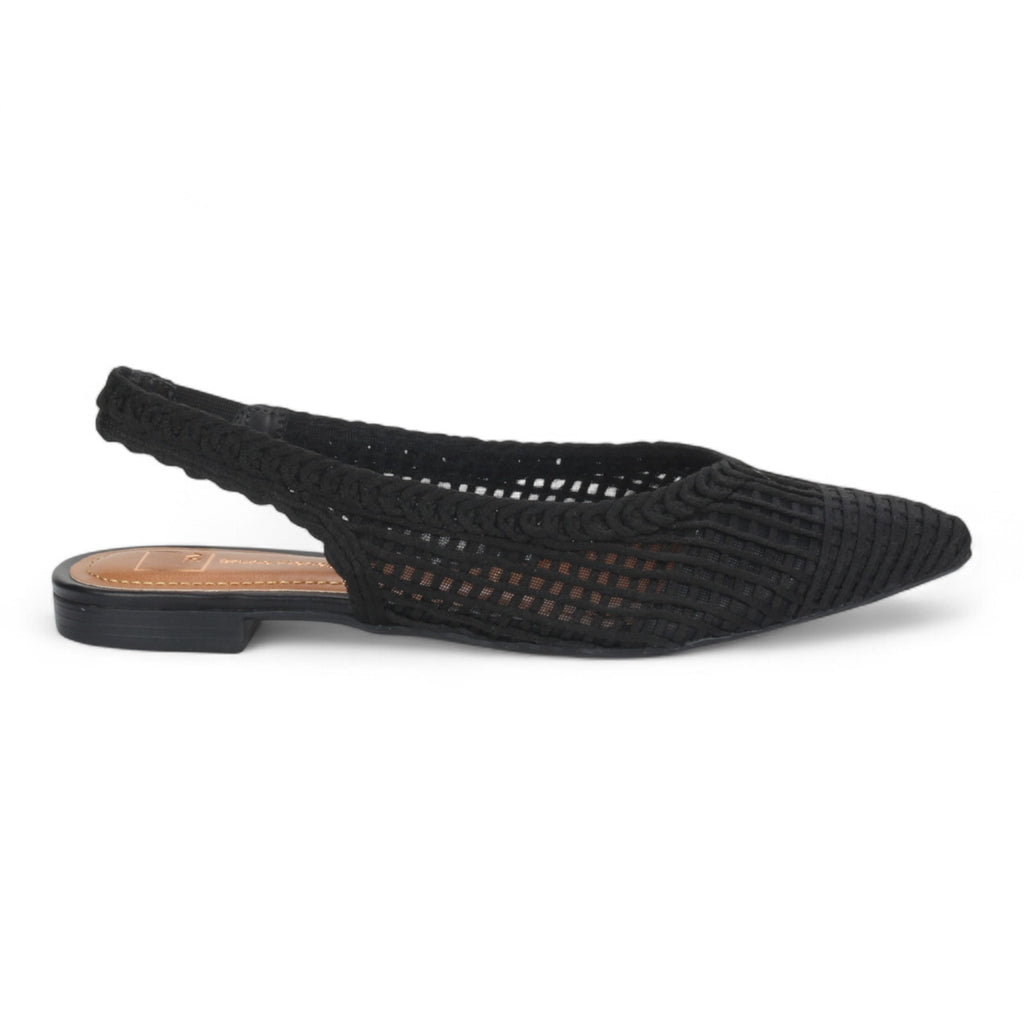 Bruno Menegatti Sandra Crochet Flat Slingbacks - Black