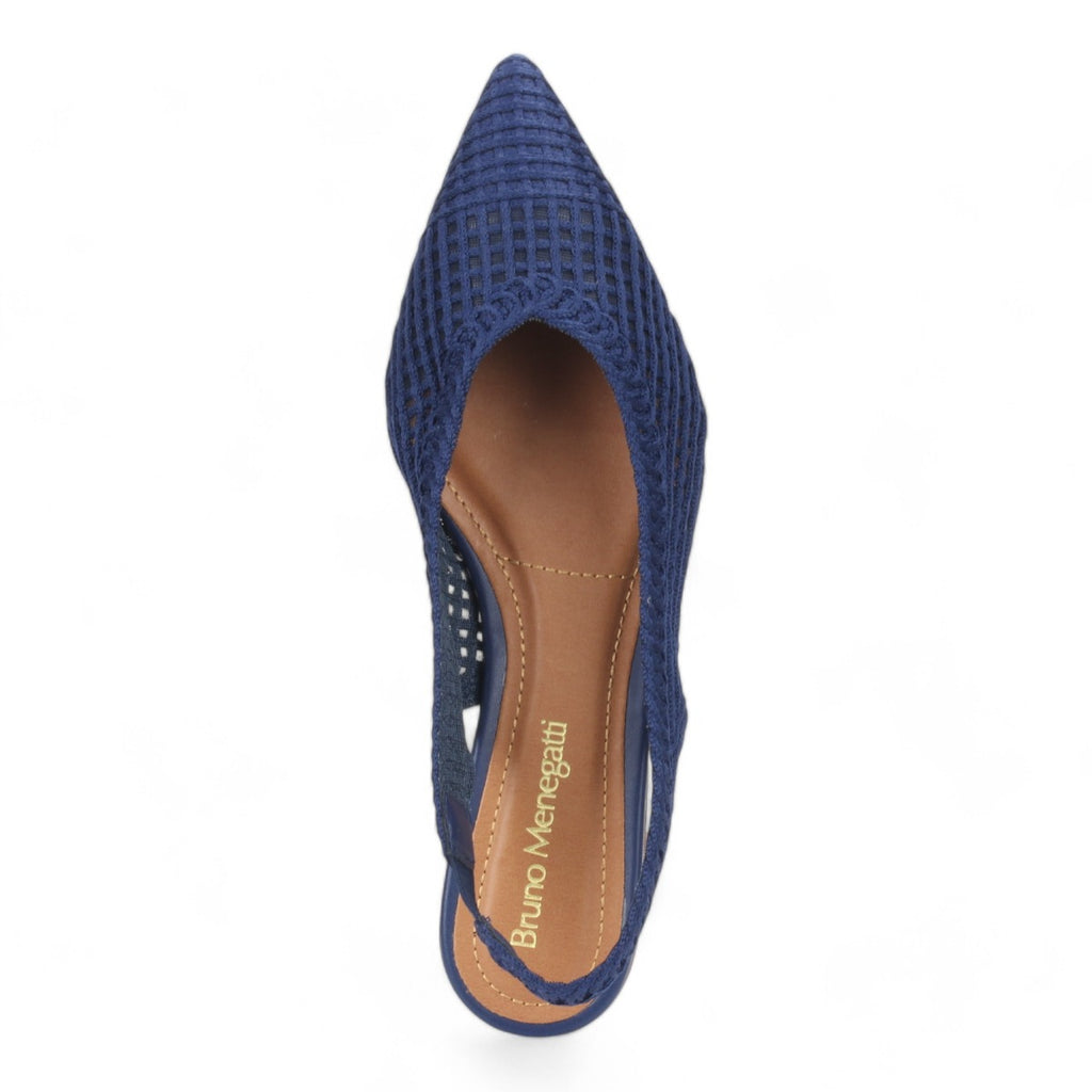 Bruno Menegatti Sandra Crochet Flat Slingbacks - Navy