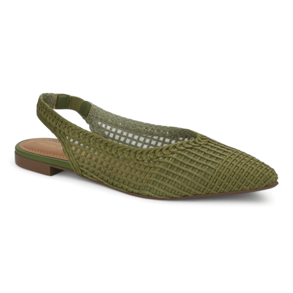 Bruno Menegatti Sandra Crochet Flat Slingbacks - Olive