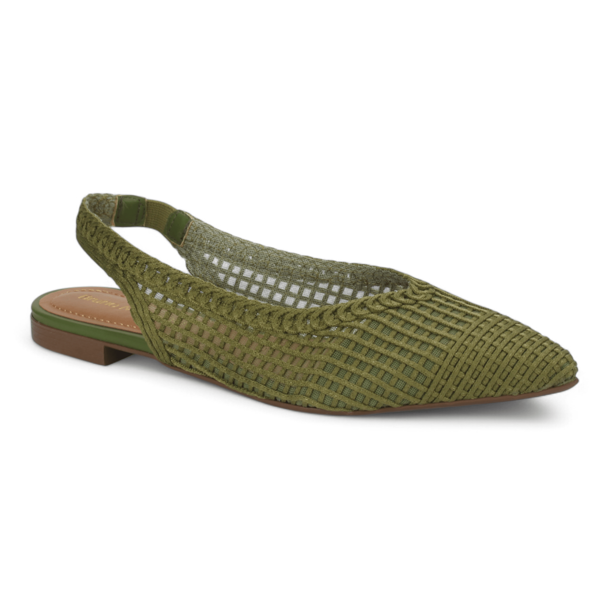 Bruno Menegatti Sandra Crochet Flat Slingbacks - Olive