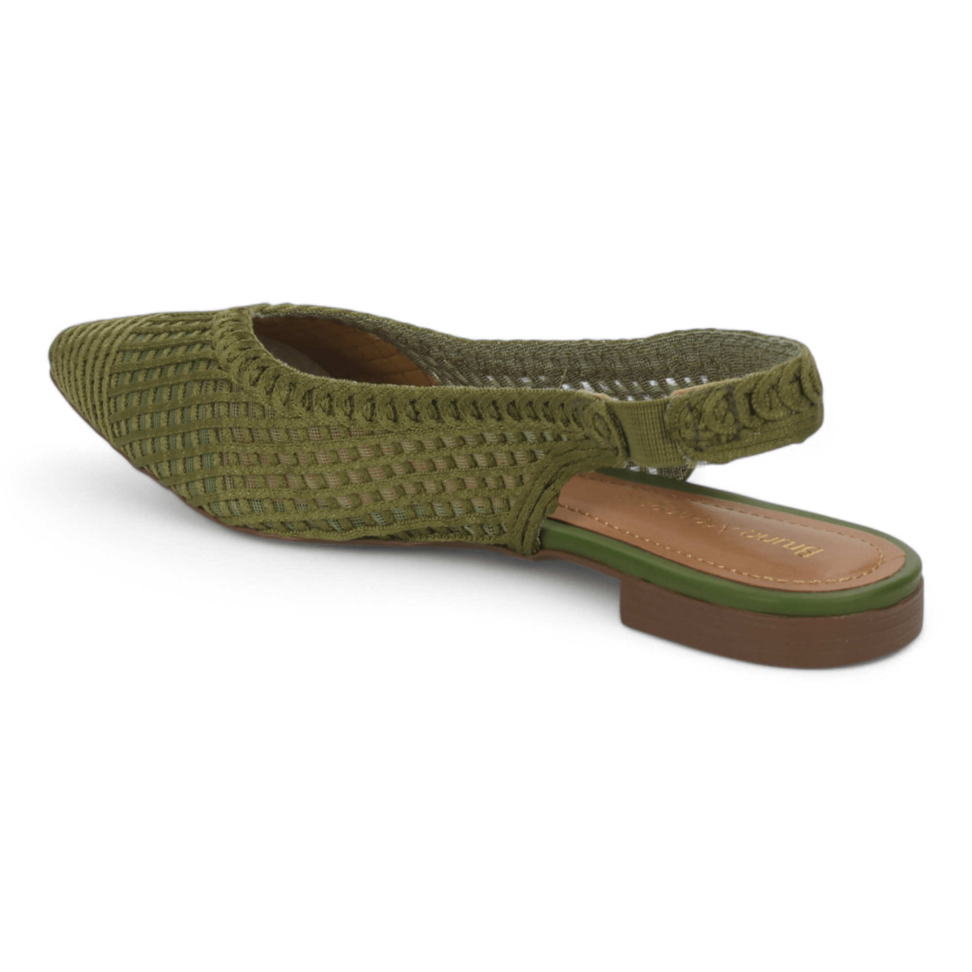 Bruno Menegatti Sandra Crochet Flat Slingbacks - Olive
