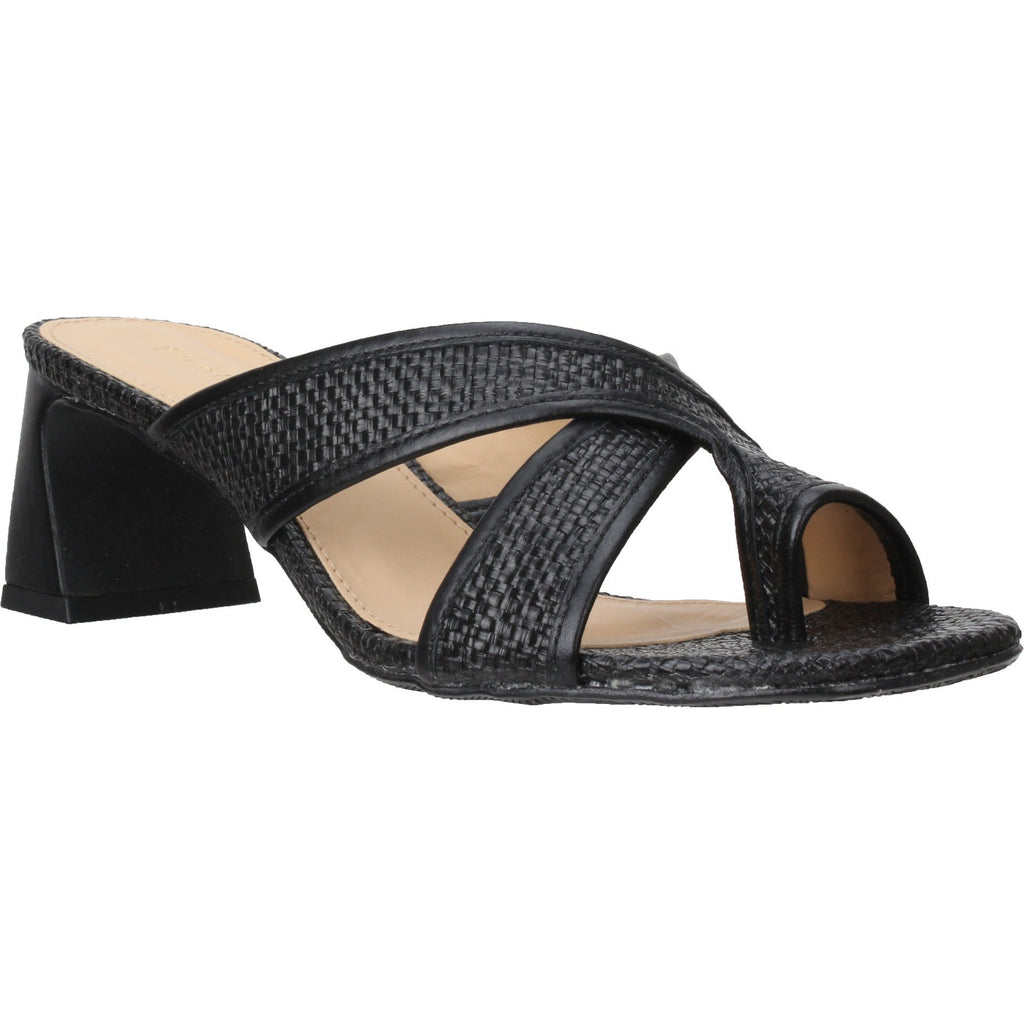 Bruno Menegatti Viola Leather/Straw Slide Sandal - Black