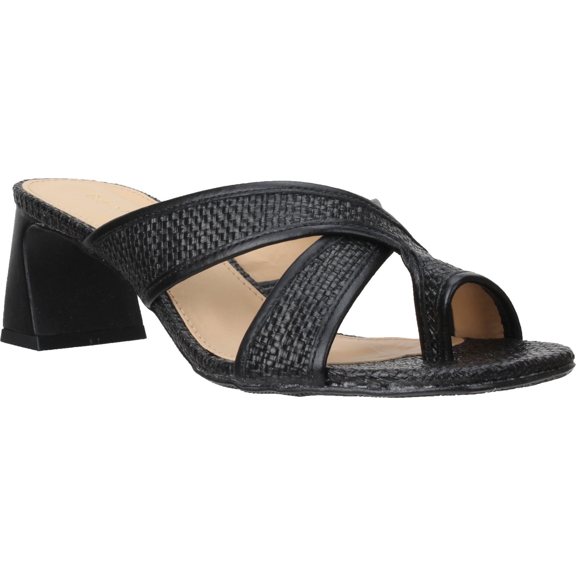 Bruno Menegatti Viola Leather/Straw Slide Sandal - Black