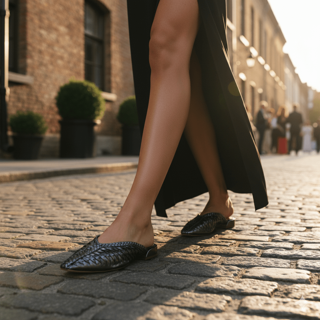 Bruno Menegatti Woven Leather Slide Mules - Carbon